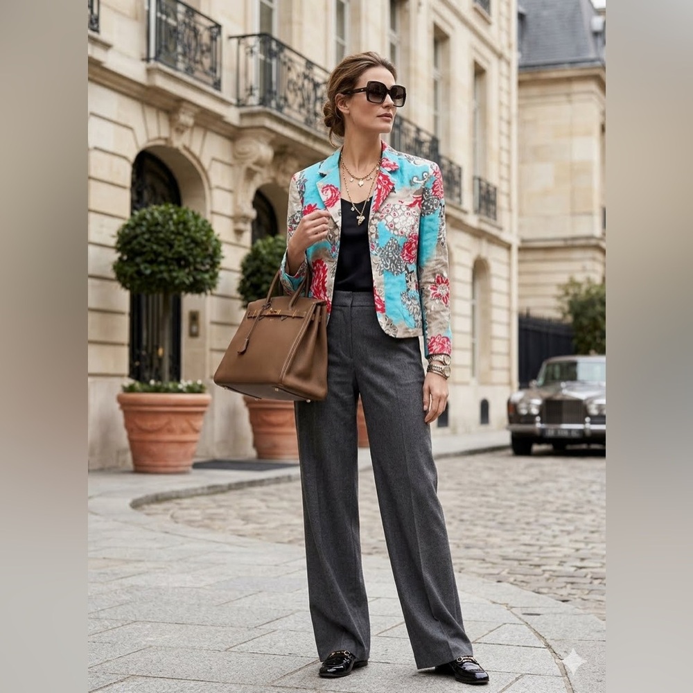Escada Sport Blazer 34 Small Jacket Linen Pockets Floral Coastal Beach Red‎ Blue